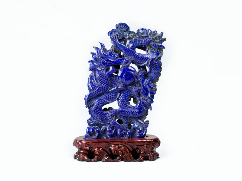 青金石双龙戏珠大摆件