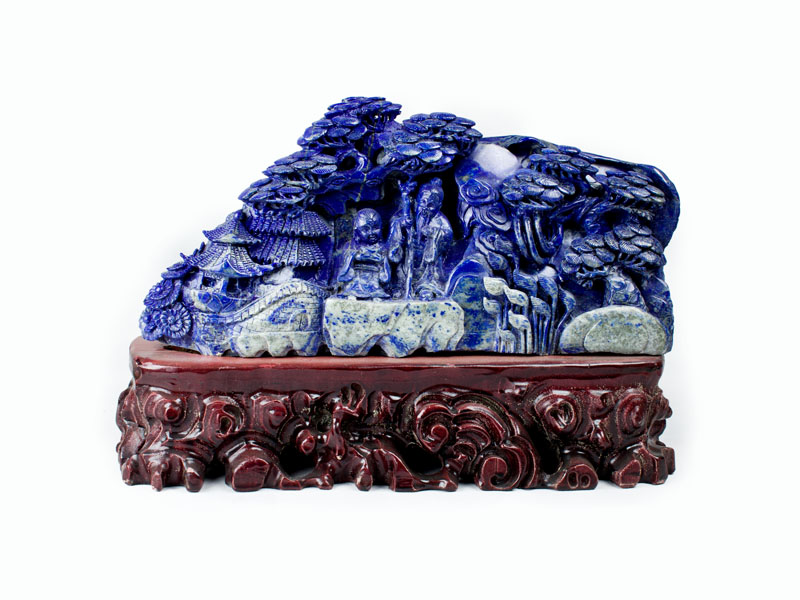 青金石雕刻南山寿星大摆件