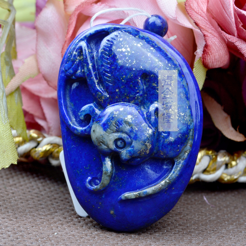 青金石雕刻件 鱼 鼠 花生 龙雕刻挂坠