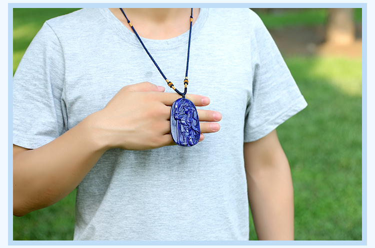 青金石关公忠义仁勇雕刻件