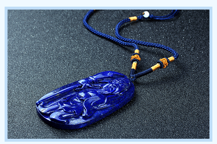 青金石关公忠义仁勇雕刻件